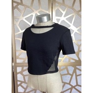 BLUE BLUSH cropped cutout at neck black T TEE TOP SHIRT M Medium